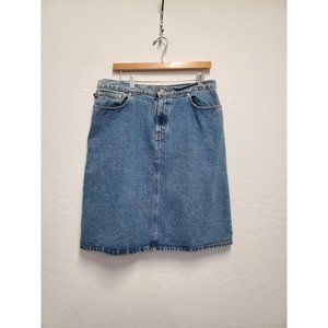 Polo Jeans Company Ralph Lauren Denim Skirt Knee Length Banner Logo Size 12